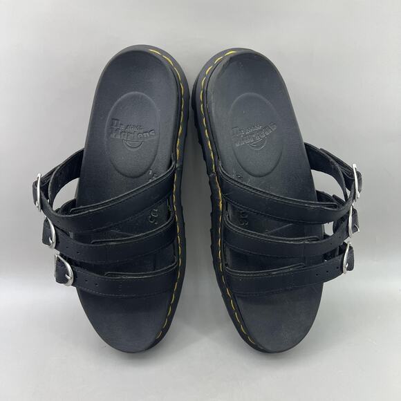 Dr Martens Blaire Slide Shoes Womens Size 9 Black Triple Buckle Platform Sandals - Picture 5 of 8